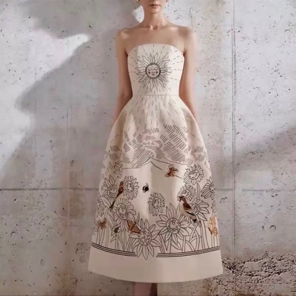 Lena Vie Boutique Dresses & Skirts - Solairè Runway Sexy Strapless Embroidery Midi Dress, Boho Resortwear Lux…